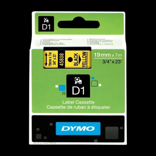 Dymo D1 -Standard Etiketter - svart På, gult - 19MM X 7m
