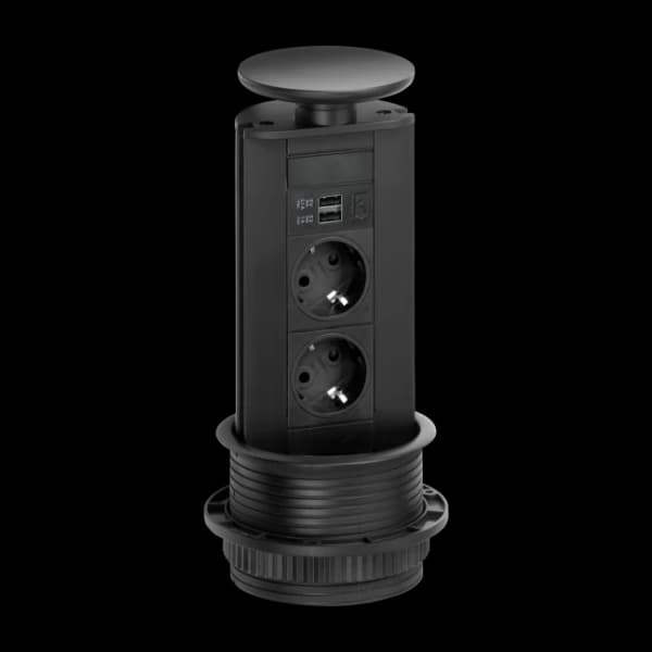 EVOline Port 2 X stikkontakt 2 X USB Helt, svart