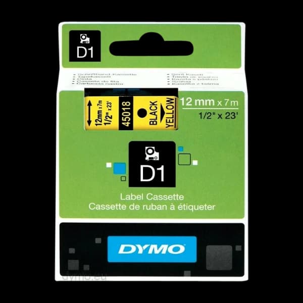 Dymo D1 -Standard Etiketter - svart På, gult - 12MM X 7m