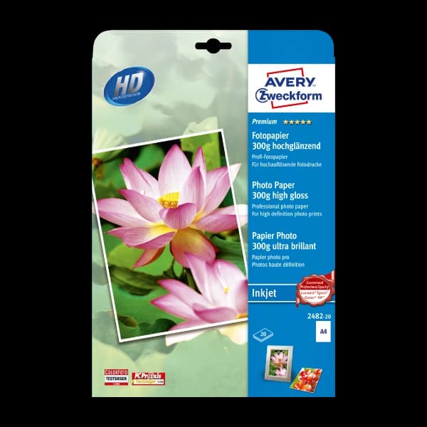 Avery Zweckform Premium Inkjet, A4, 300G Fotopapir hvit høy-glans