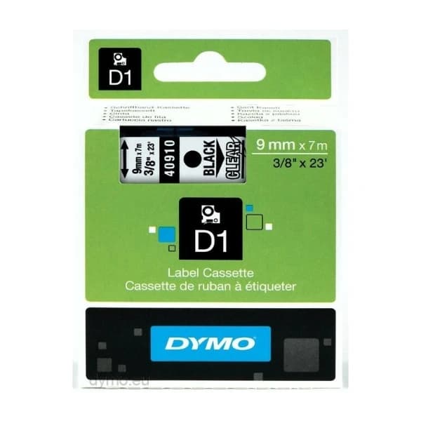 Dymo D1 -Standard Etiketter, svart På Klar- 9MM X 7m